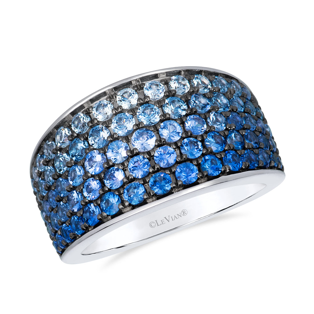 2.30 TOTAL CARAT WEIGHT ROUND DENIM BLUE SAPPHIRE OMBRE WIDE RING IN 14K WHITE GOLD 