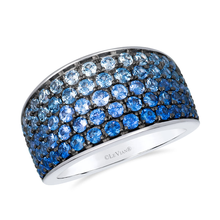2.30 TOTAL CARAT WEIGHT ROUND DENIM BLUE SAPPHIRE OMBRE WIDE RING IN 14K WHITE GOLD 