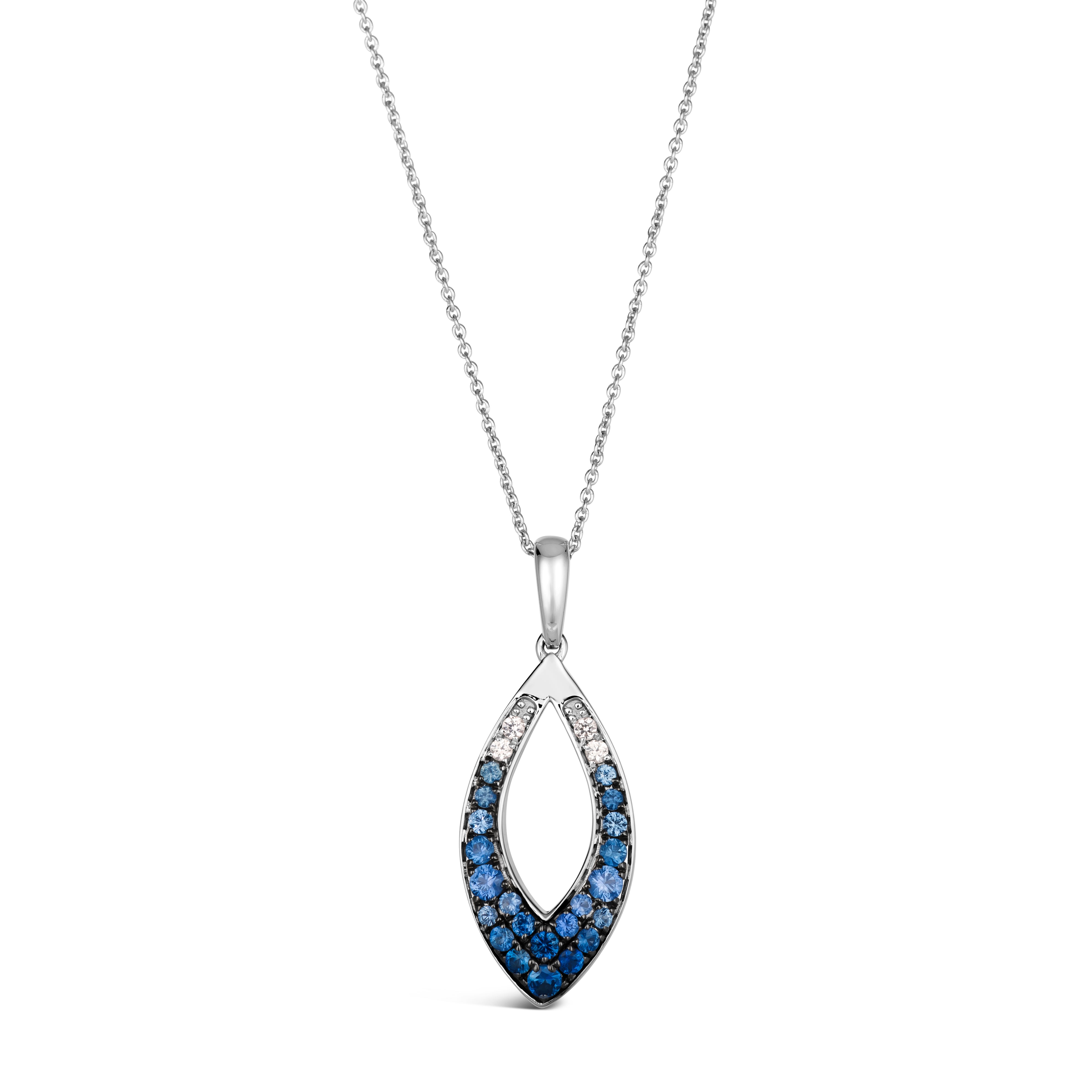 .59 TOTAL CARAT WEIGHT ROUND DENIM BLUE SAPPHIRE OMBRE PAVE MARQUISE-SHAPED PENDANT