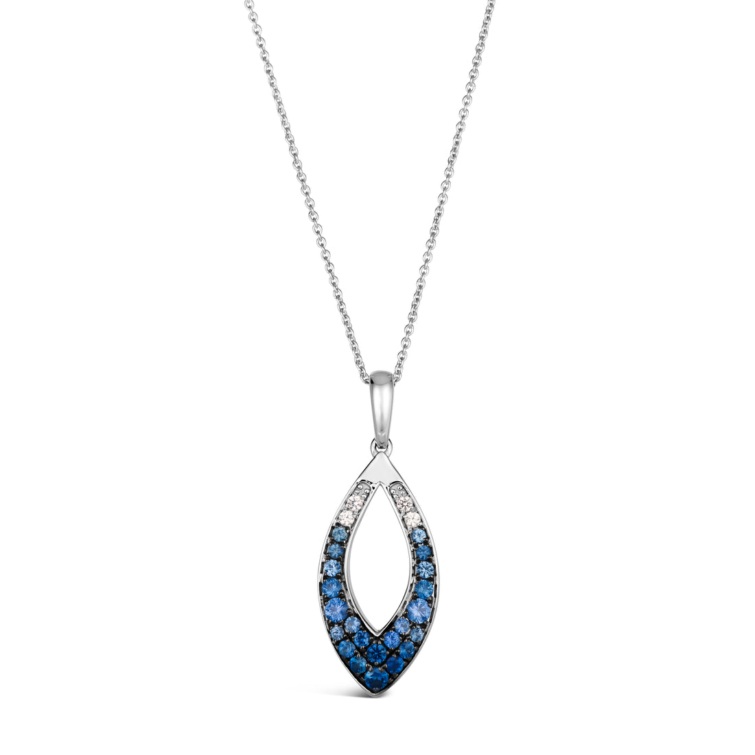 .59 TOTAL CARAT WEIGHT ROUND DENIM BLUE SAPPHIRE OMBRE PAVE MARQUISE-SHAPED PENDANT