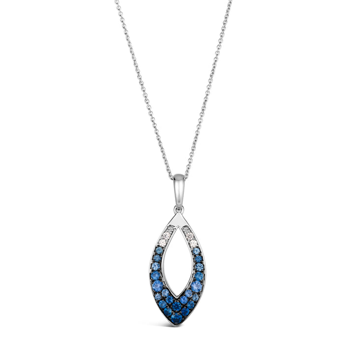 .59 TOTAL CARAT WEIGHT ROUND DENIM BLUE SAPPHIRE OMBRE PAVE MARQUISE-SHAPED PENDANT