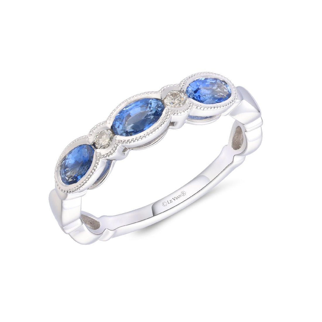 .81 TOTAL CARAT WEIGHT BLUE SAPPHIRE & .06 TOTAL CARAT WEIHGT DIAMOND BEZEL BAND IN 14K WHITE GOLD
