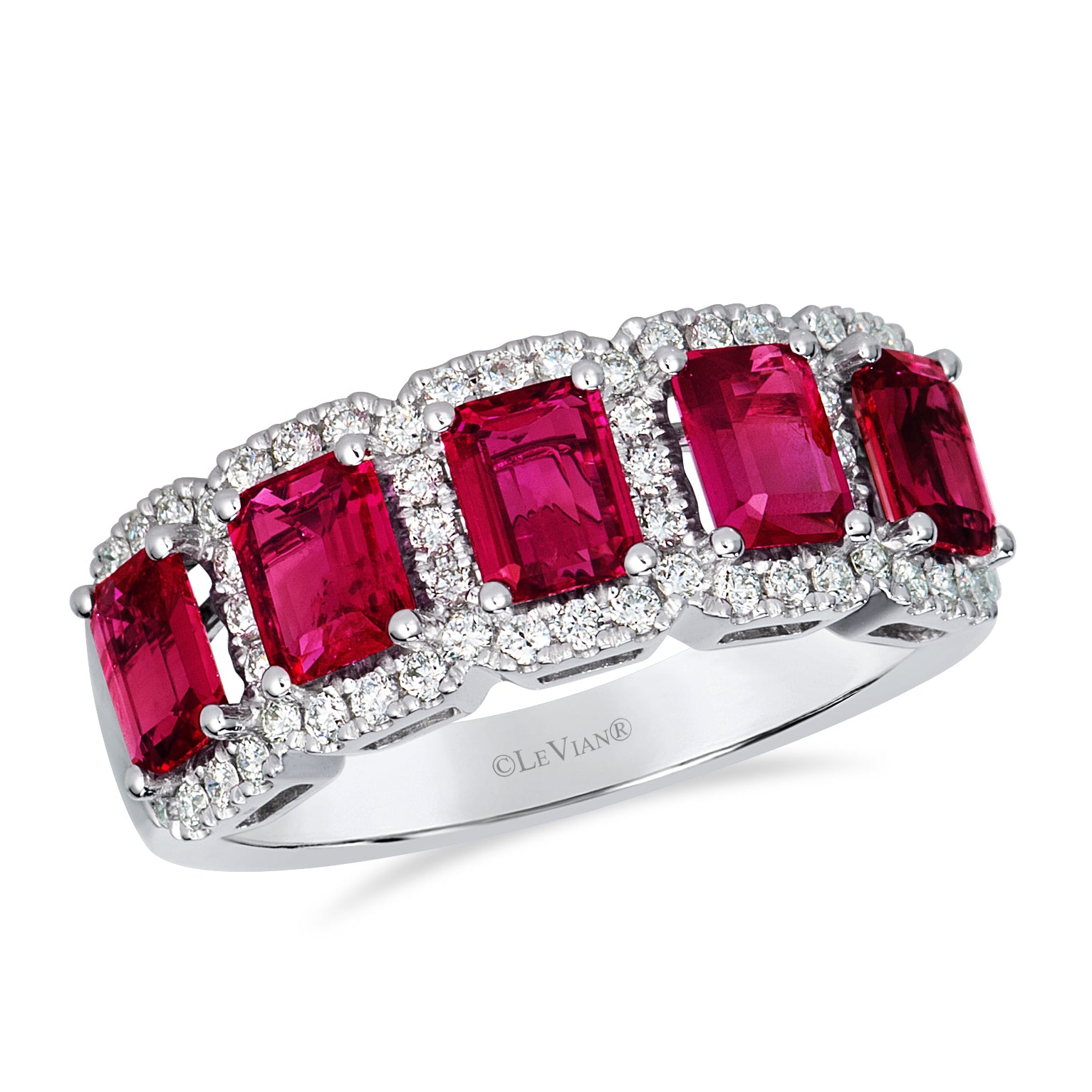 LEVIAN | 1.85CT RUBY & .43CT DIAMOND HALO BAND | 14K WHITE GOLD | U-TUMR 1 - Brownee Jewelers