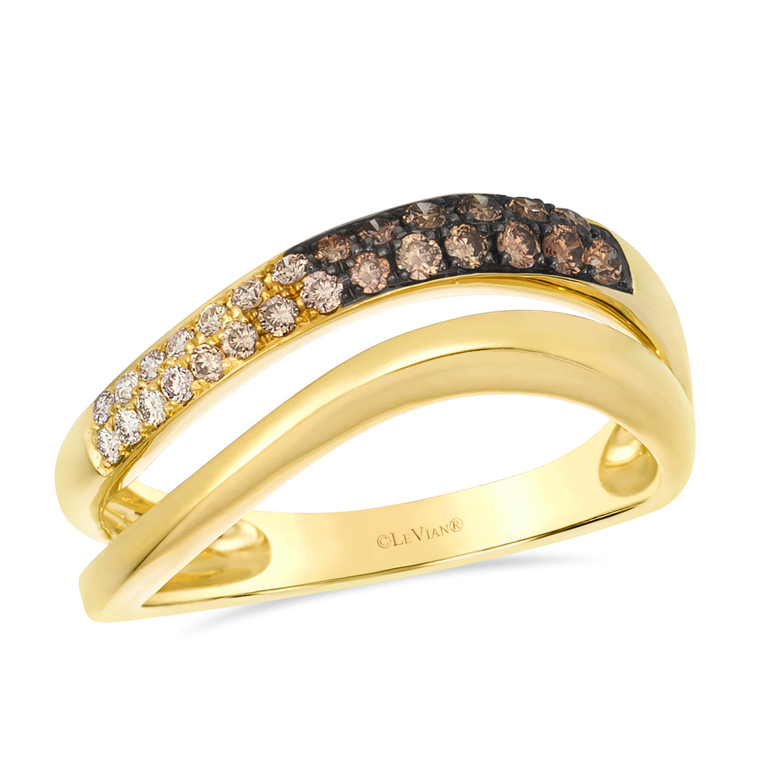  .31 TOTAL CARAT WEIGHT ROUND WHITE AND CHOCOLATE DIAMOND OMBRE 2 ROW RING IN 14K YELLOW GOLD