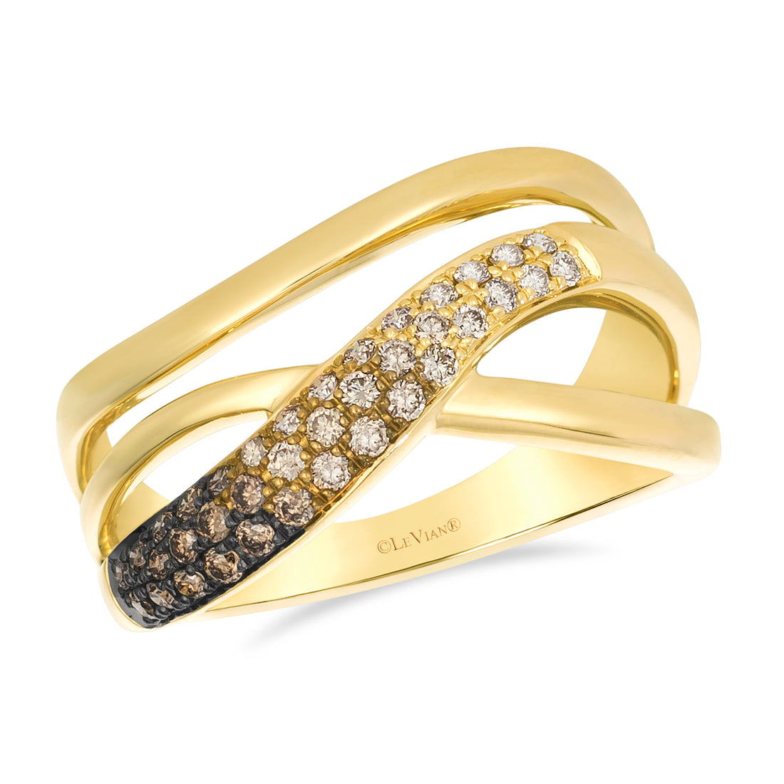  .34 TOTAL CARAT WEIGHT ROUND WHITE & CHOCOLATE DIAMOND OMBRE WIDE RING OVERLAY IN 14K YELLOW GOLD