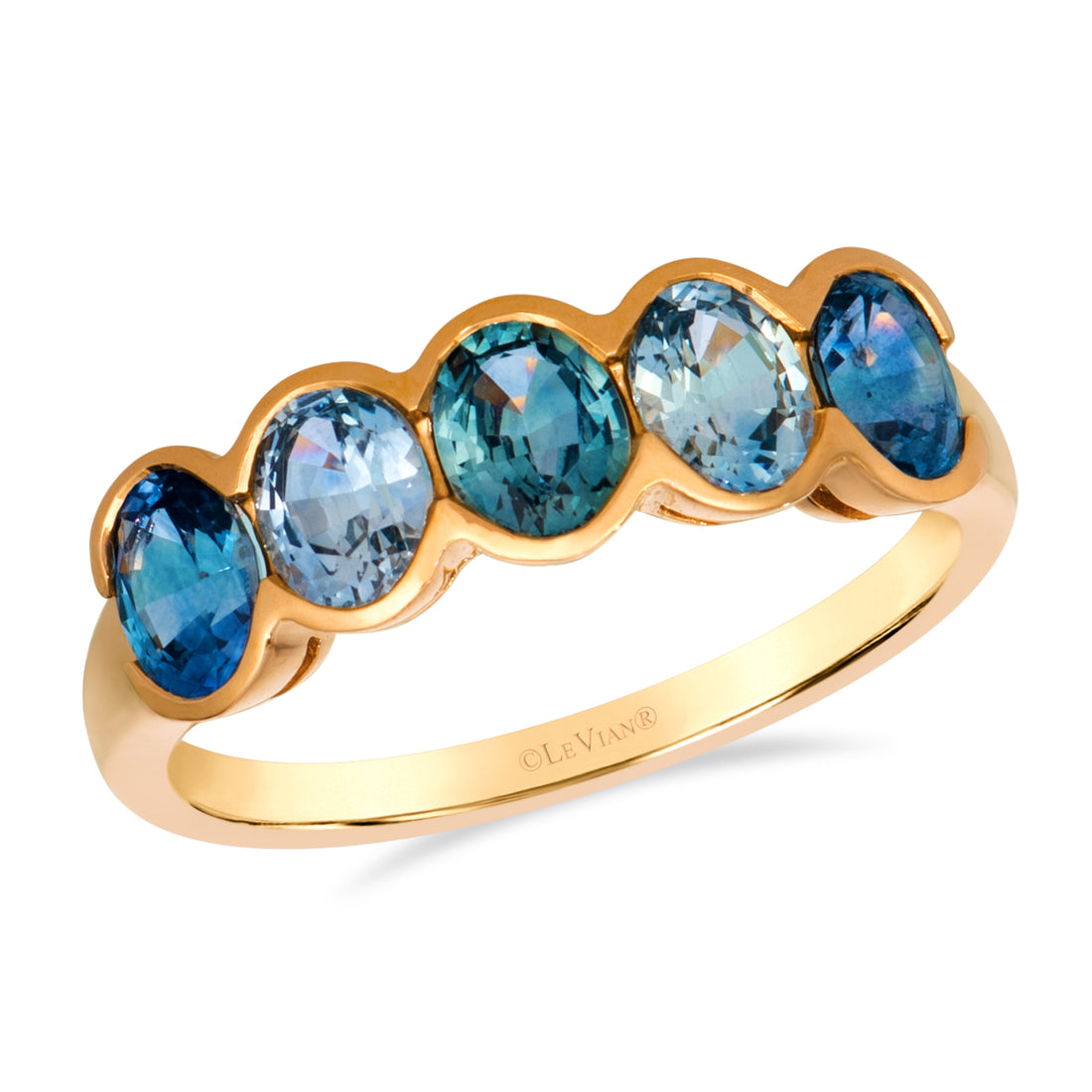 1.75 TOTAL CARAT WEIGHT MONTANA SAPPHIRE OMBRE BEZEL BAND IN 14KT YELLOW GOLD