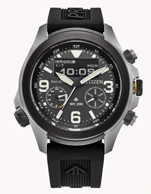 Citizen Promaster Land U822 | Eco-Drive Watch | Gray and Silver-Tone Stainless Steel | 43.9mm | Black Dial | Rubber Strap | JV1007-07E - Brownee Jewelers