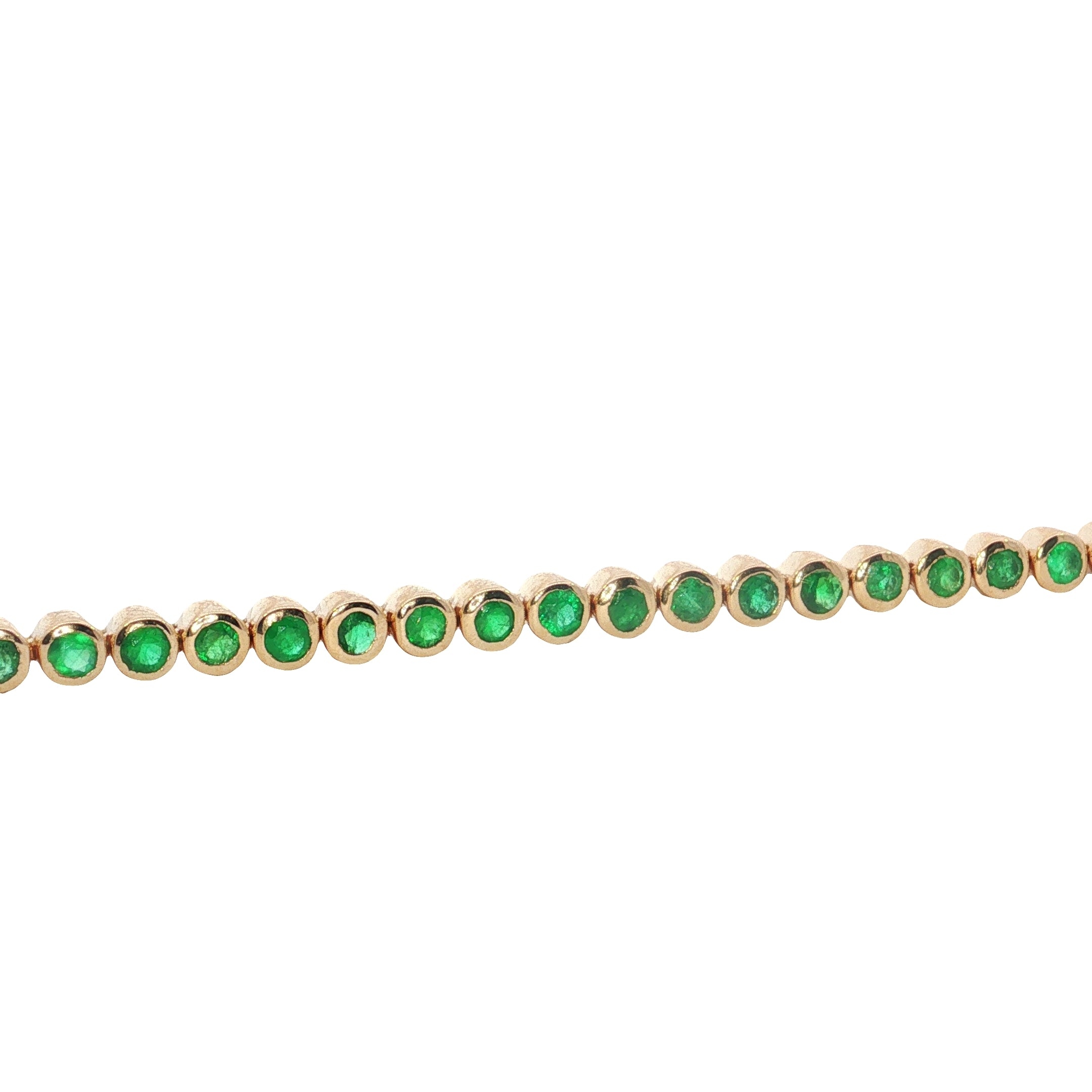 Emerald Tennis Bracelet | 14K Yellow Gold | Round Emerald Bezel-Set Bracelet | Classic Stackable Gemstone Bracelet - Brownee Jewelers