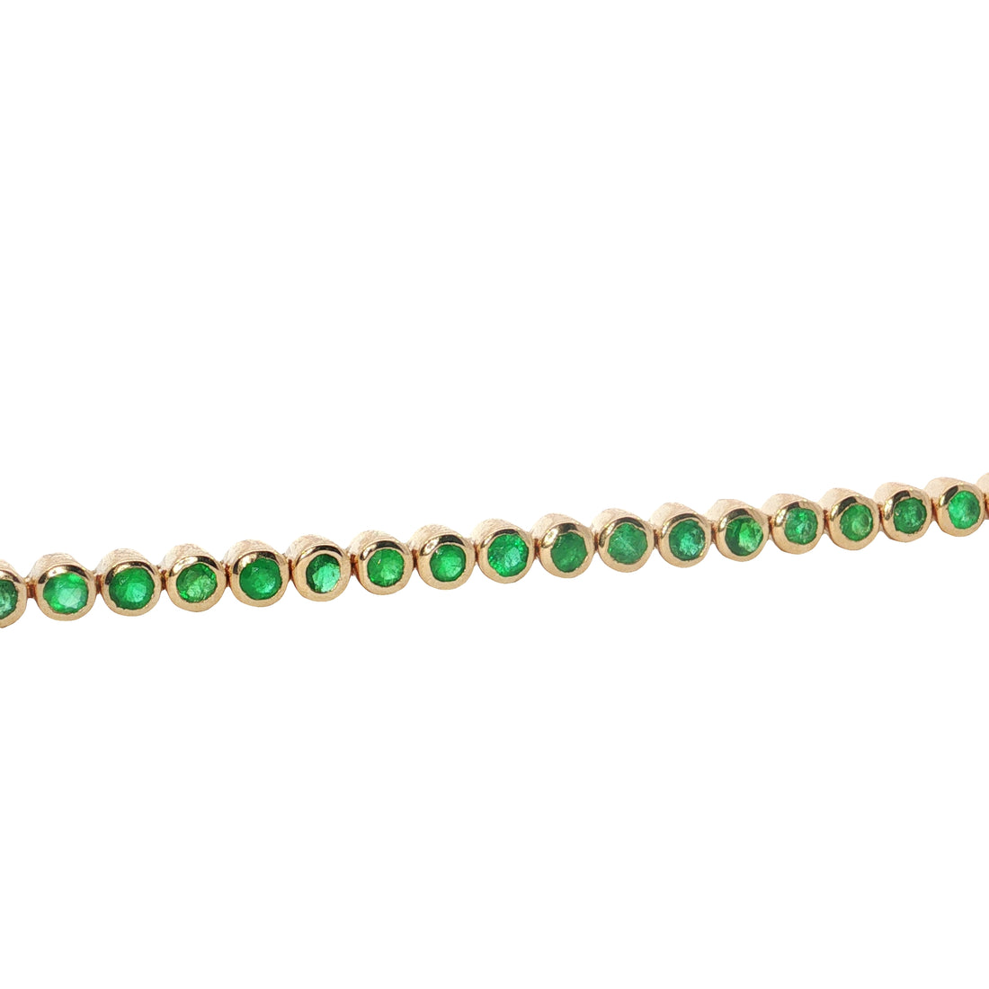 Emerald Tennis Bracelet | 14K Yellow Gold | Round Emerald Bezel-Set Bracelet | Classic Stackable Gemstone Bracelet - Brownee Jewelers