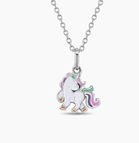 UNICORN ENAMELED SILVER PENDANT 