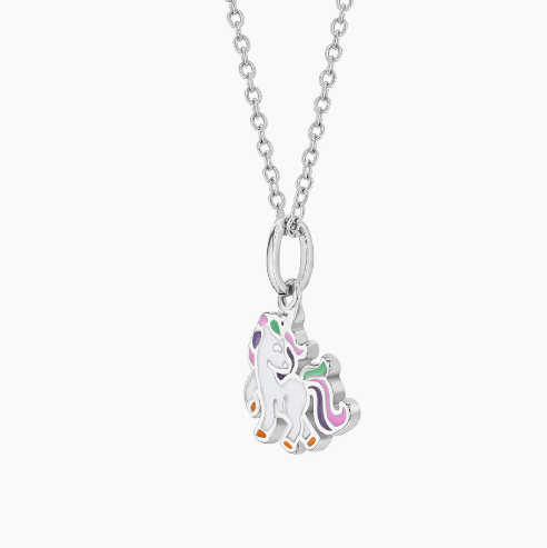 UNICORN ENAMELED SILVER PENDANT 