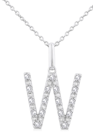 Silver Block 'W' Initial Diamond Pendant