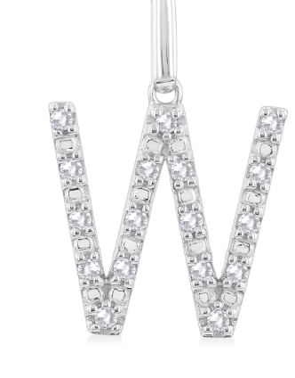 Silver Block 'W' Initial Diamond Pendant