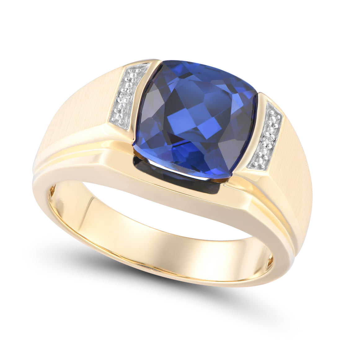 10K Yellow Gold Lab Sapphire & Diamond Men’s Ring