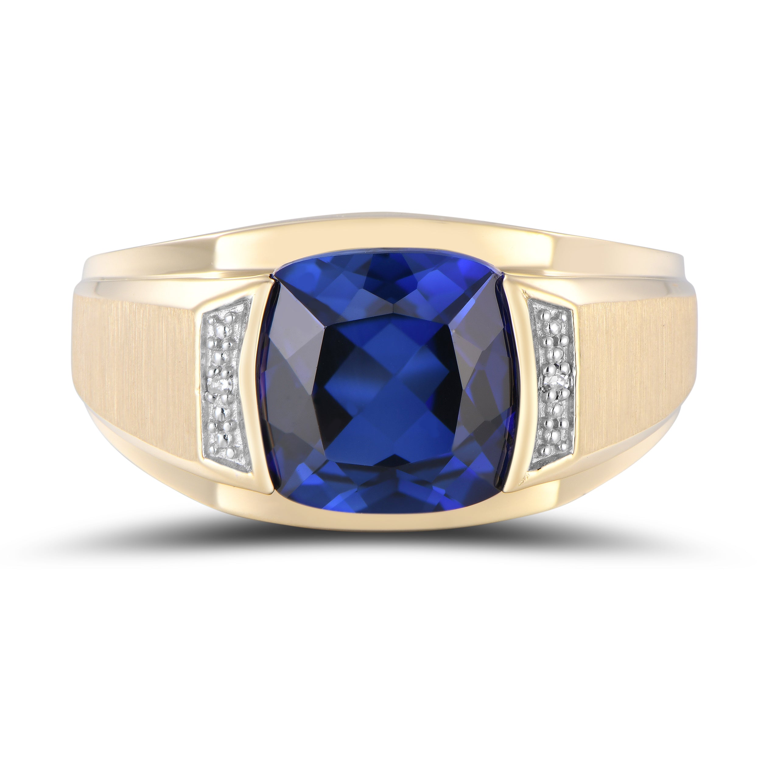 10K Yellow Gold Lab Sapphire & Diamond Men’s Ring