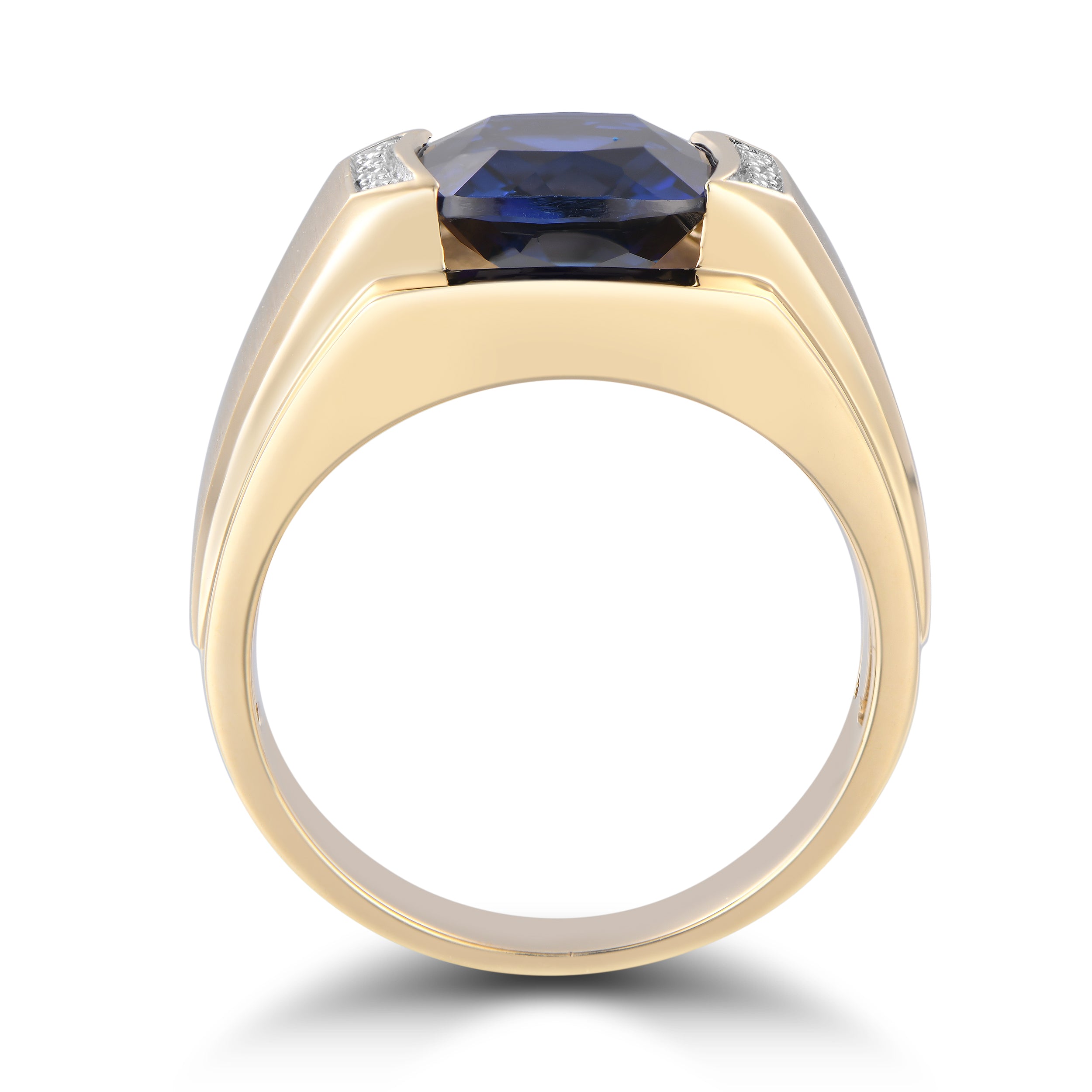 10K Yellow Gold Lab Sapphire & Diamond Men’s Ring