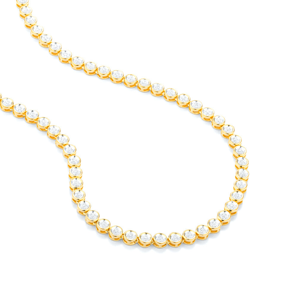 Diamond Essential Tennis Necklace | Gold Plated / Sterling Silver | Station Necklace - Brownee Jewelers
