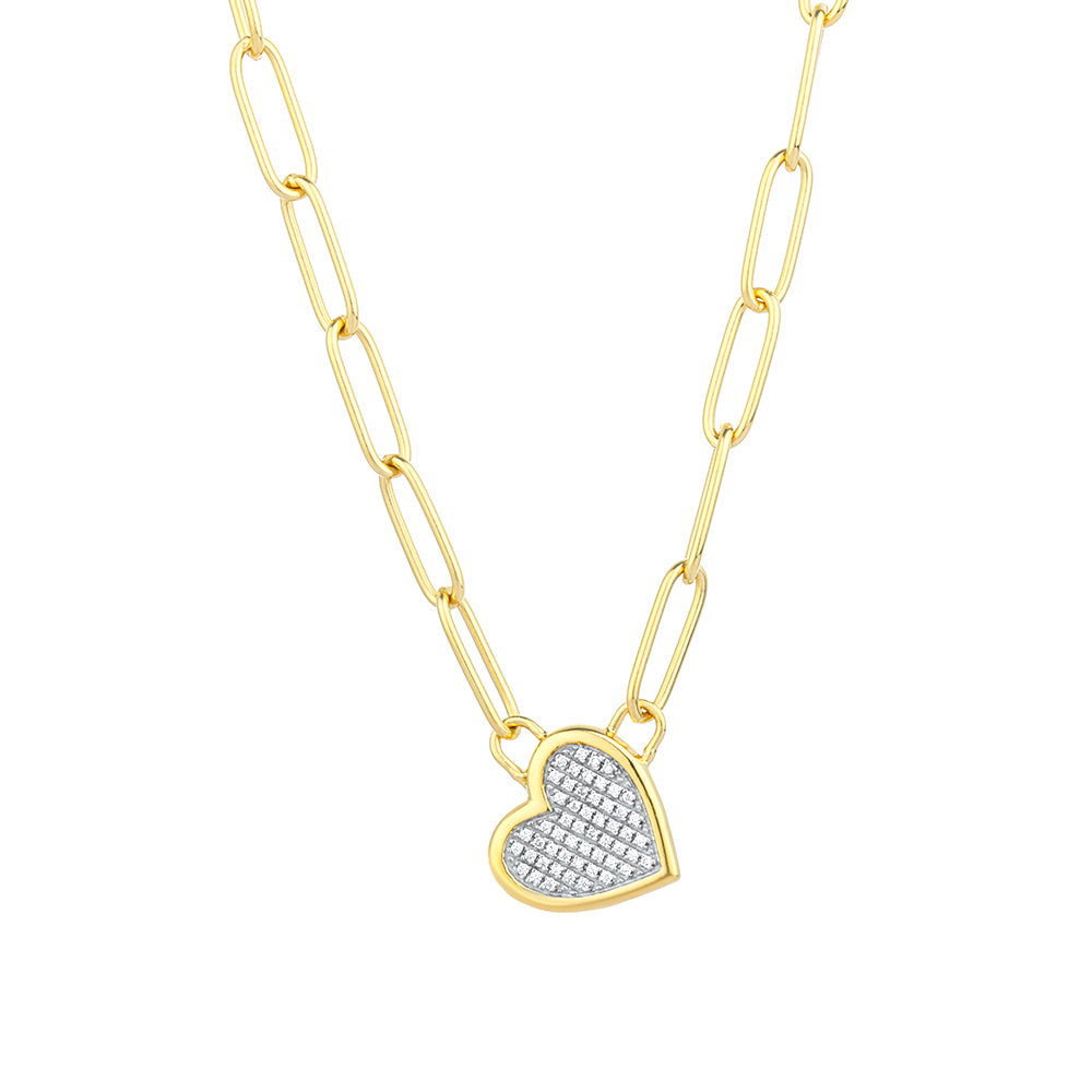 Happy Heart | Diamond Pavé Heart Pendant Necklace | Gold Plated / Sterling Silver | Heart Necklace - Brownee Jewelers