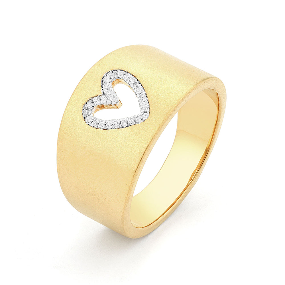 It Was Always You | Diamond Heart Statement Ring | Gold Plated / Sterling Silver | Size 7 Wide Band Ring - Brownee Jewelers