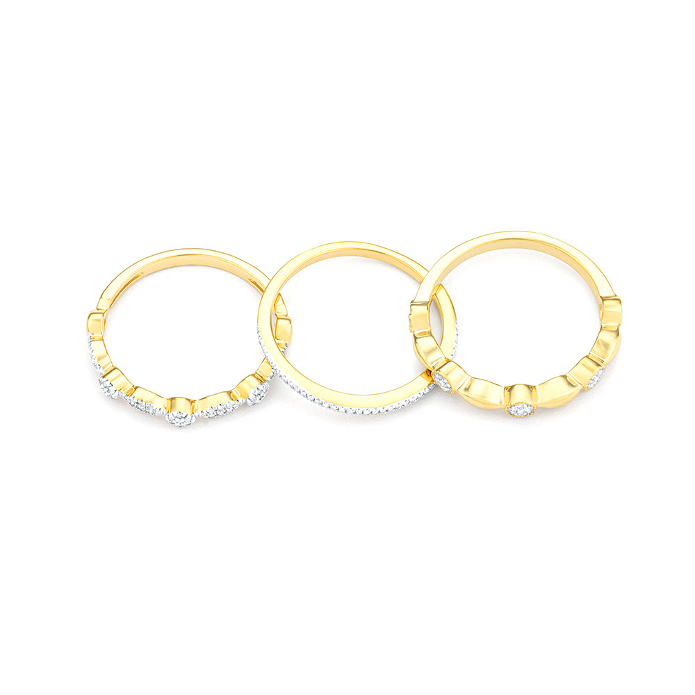 Shiny Three Stackable Rings | Diamond Triple Stackable Ring Set | Gold Plated / Sterling Silver | Size 8 Ring Set - Brownee Jewelers