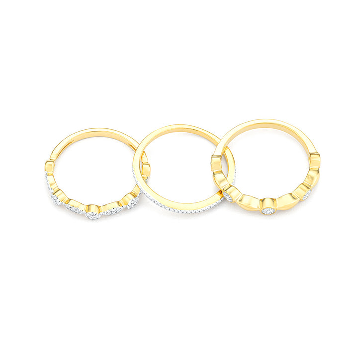 Shiny Three Stackable Rings | Diamond Triple Stackable Ring Set | Gold Plated / Sterling Silver | Size 8 Ring Set - Brownee Jewelers