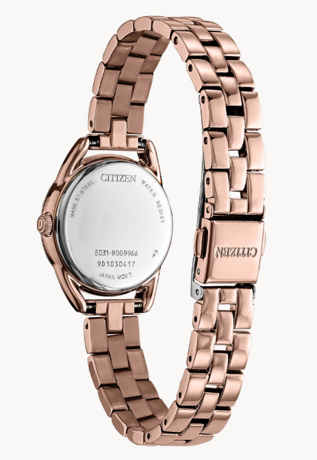  With a rose-gold-tone stainless-steel band and royal blue face, this slim version of the classic Ladies’ Drive watch from Citizen will stand out from the crowd