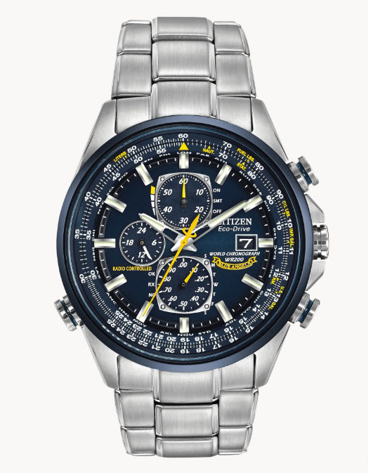 Citizen Eco-Drive Radio-Controlled Chronograph World Timer; Blue Angels edition with caseback insignia
