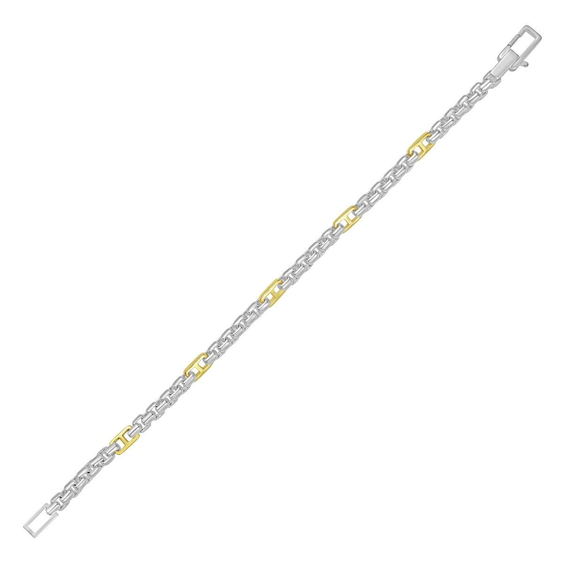 Two-Tone Stainless Steel Mariner & Box Link 8.25 Inch Bracelet with Yellow IP Accents
