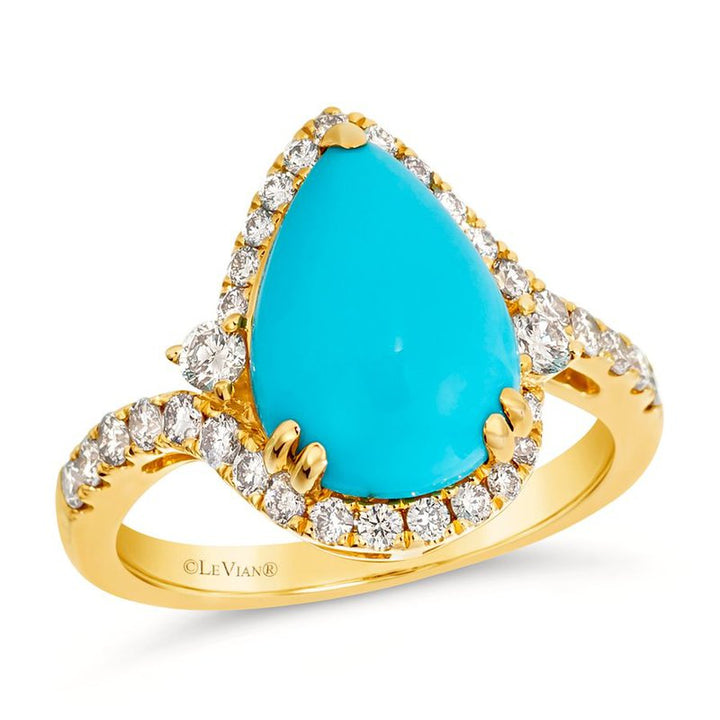 Le Vian® Turquoise & Diamond Ring in 14K Honey Gold™ Make a bold, elegant statement with this Le Vian® ring showcasing 3 1/4 cts. of Robin’s Egg Blue Turquoise at its center
