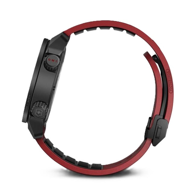 VictorInox Air Pro Automatic GMT Sandblasted Stainless Steel Watch with Black Dial and Red Rubber Strap