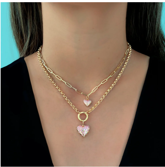 Large Dripping Scattered Gemstone Heart Charm