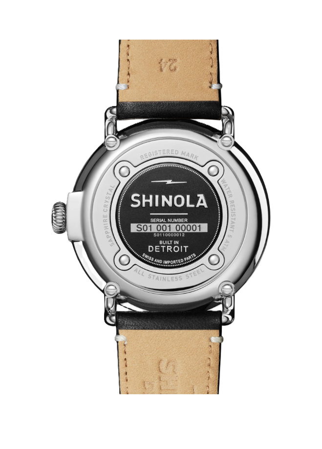 Runwell Sub Second 47mm Watch | Stainless Steel | Black Dial | Black Leather Strap - Brownee Jewelers