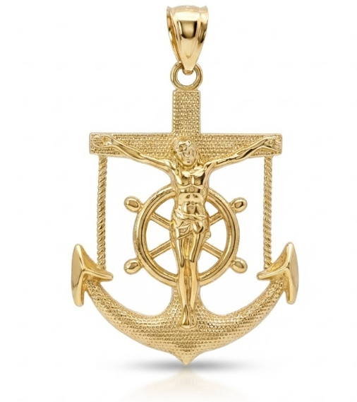 10K Yellow Gold Large Anchor Cross Charm | 10K Yellow Gold | Statement | Necklace - Brownee Jewelers