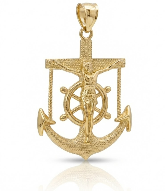 10K Yellow Gold Large Anchor Cross Charm | 10K Yellow Gold | Statement | Necklace - Brownee Jewelers