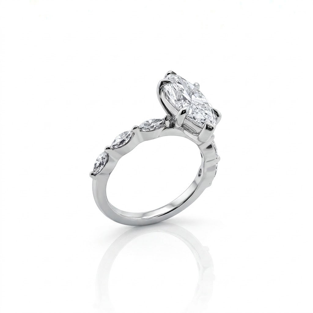 MARQUISE LAB-GROWN DIAMOND ENGAGEMENT RING | 3.53CTTW | 14K WHITE GOLD | 458745-F - Brownee Jewelers