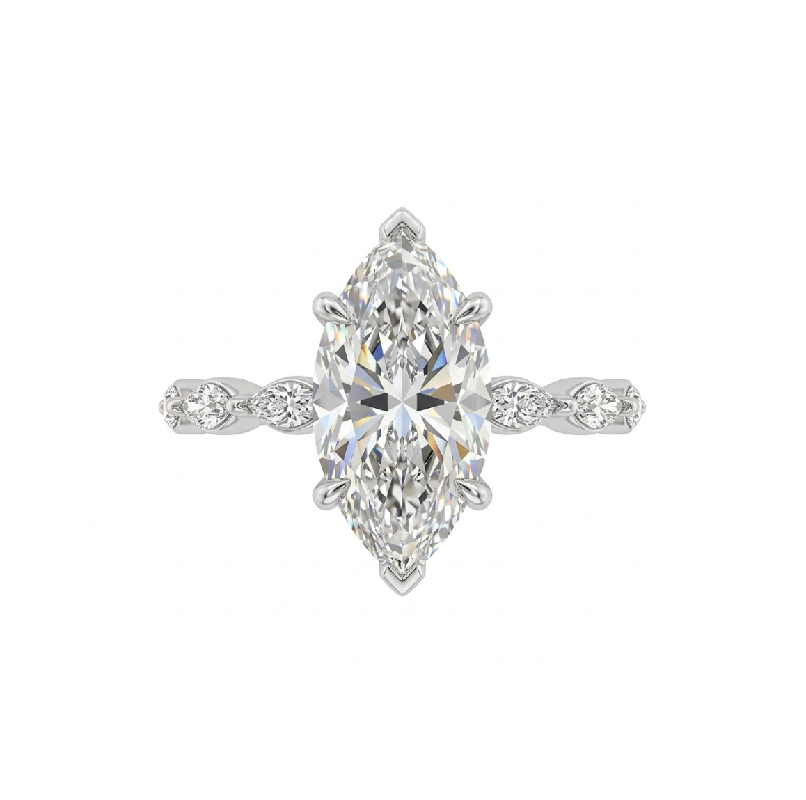 Marquise Lab-Grown Diamond Engagement Ring | 14K White Gold | 3.00 ct Marquise VS2 F | Hidden Marquise Accents - Brownee Jewelers