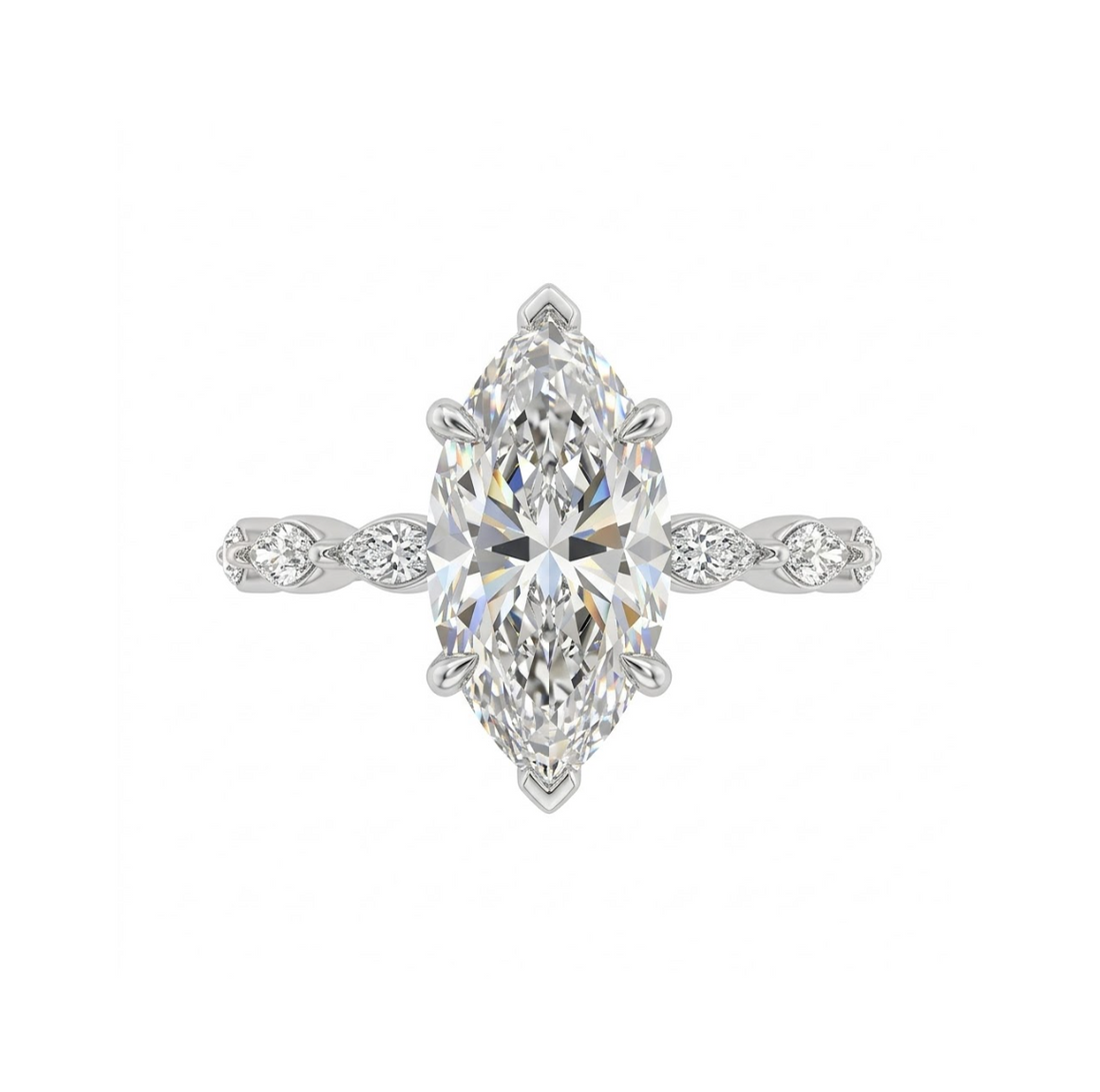 Marquise Lab-Grown Diamond Engagement Ring | 14K White Gold | 3.00 ct Marquise VS2 F | Hidden Marquise Accents - Brownee Jewelers