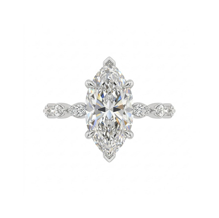 Marquise Lab-Grown Diamond Engagement Ring | 14K White Gold | 3.00 ct Marquise VS2 F | Hidden Marquise Accents - Brownee Jewelers