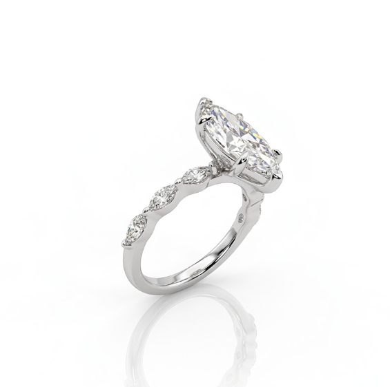 Marquise Lab-Grown Diamond Engagement Ring | 14K White Gold | 3.00 ct Marquise VS2 F | Hidden Marquise Accents - Brownee Jewelers