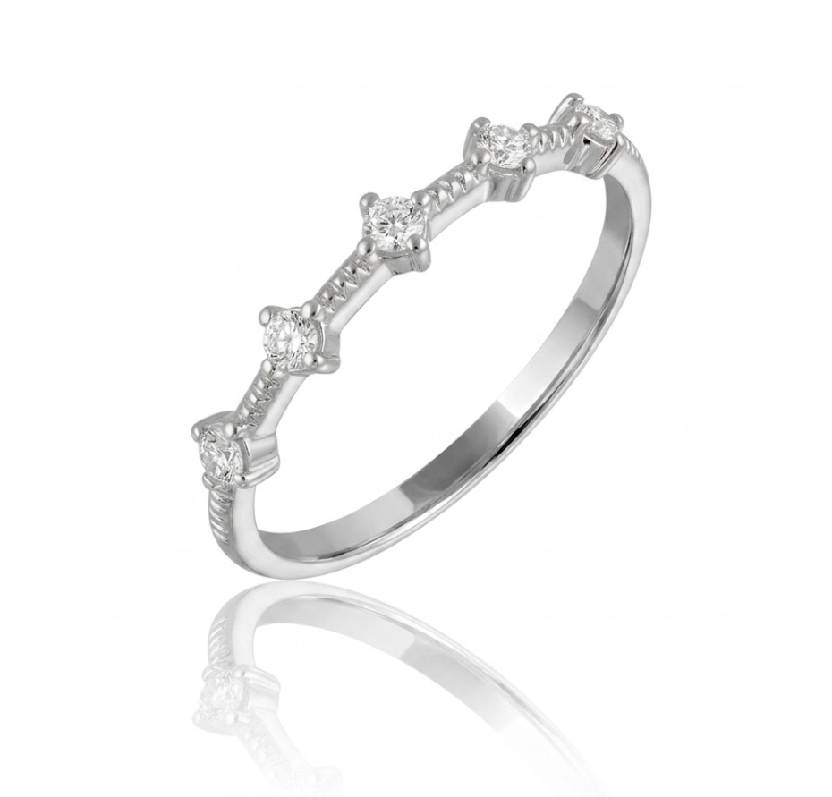 0.10 Total Carat Weight Round Diamond Station Milgrain Stackable Ring in 14K White Gold