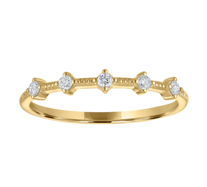 Round Diamond Station Milgrain Stackable Ring | 14K Yellow Gold | 0.10 CTW Diamonds | R6237-010YD - Brownee Jewelers