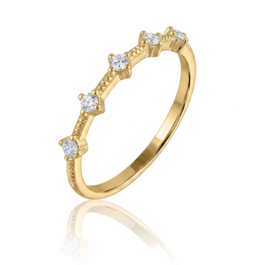 0.10 Total Carat Weight Round Diamond Station Milgrain Stackable Ring in 14K Yellow Gold