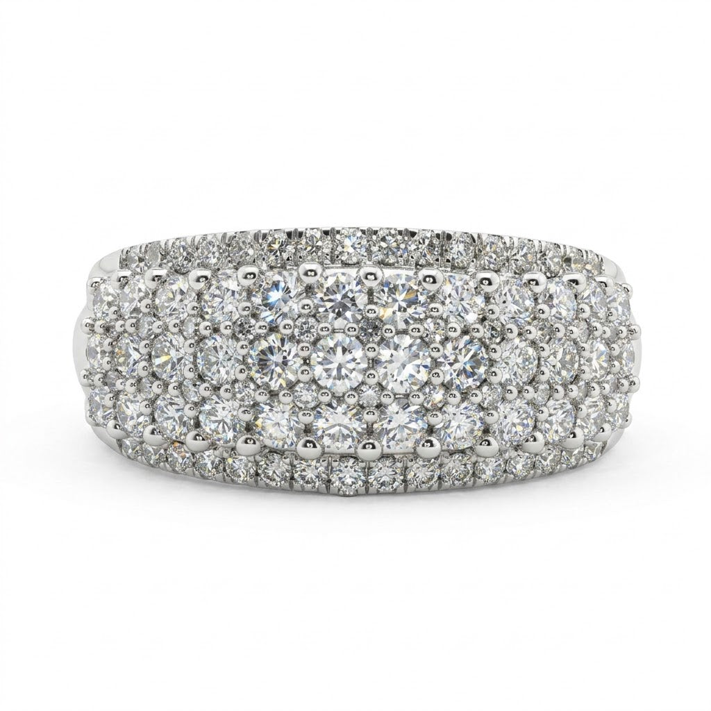 Round Diamond Pavé Band Ring | 10K White Gold | Multi-Row Diamond Band | Statement Ring - Brownee Jewelers