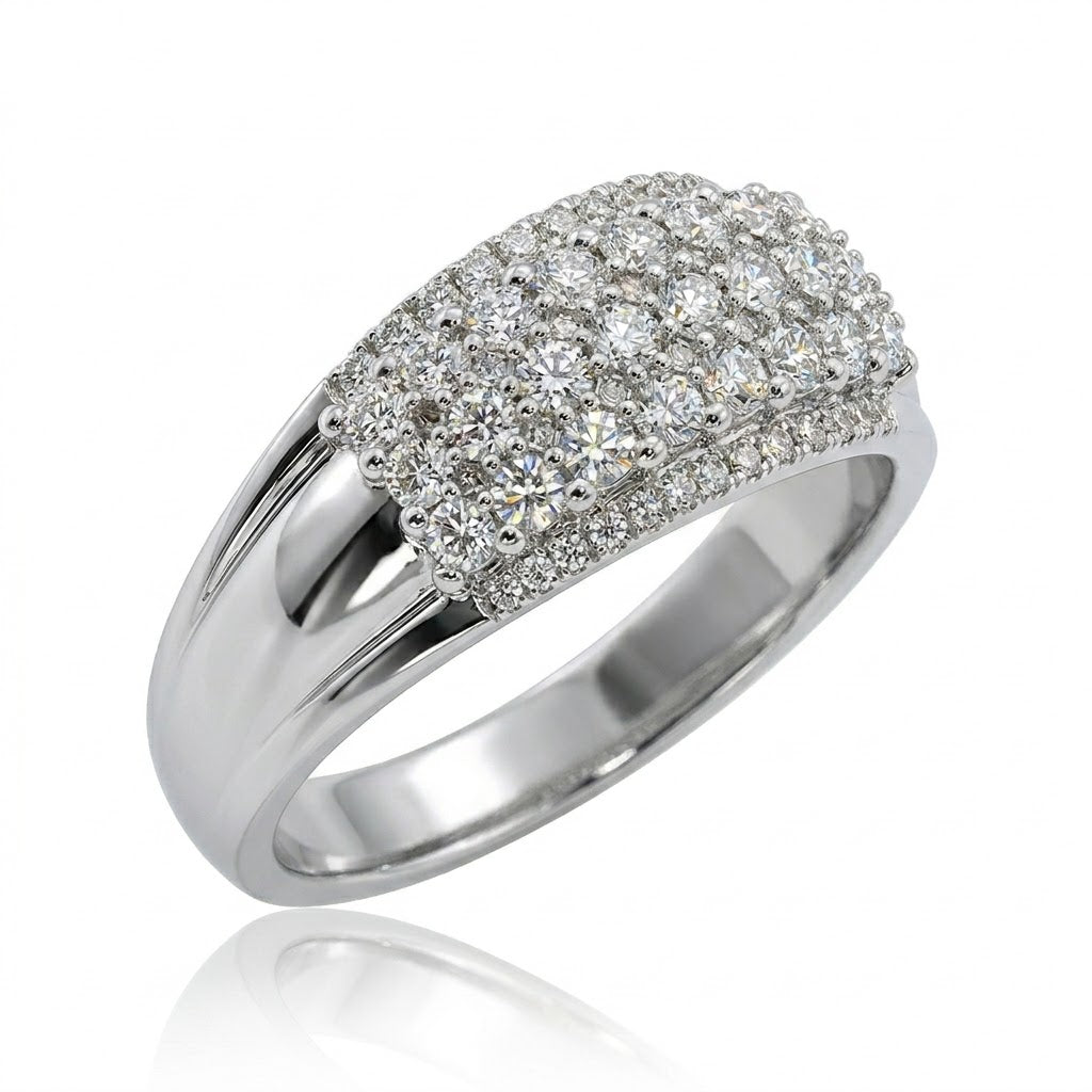 Round Diamond Pavé Band Ring | 10K White Gold | Multi-Row Diamond Band | Statement Ring - Brownee Jewelers