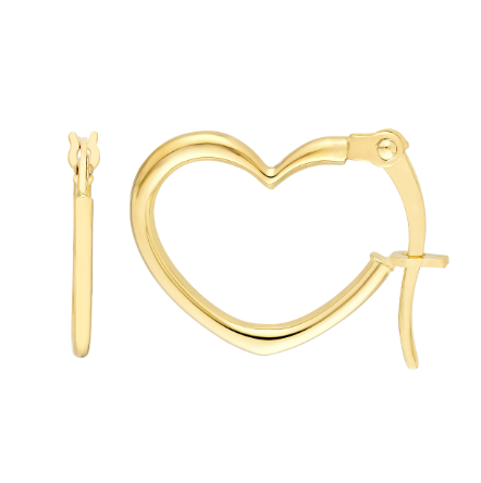Tilted Heart Hoop Earrings | 14K Yellow Gold | 13×18 mm | Heart Shape Hoops - Brownee Jewelers