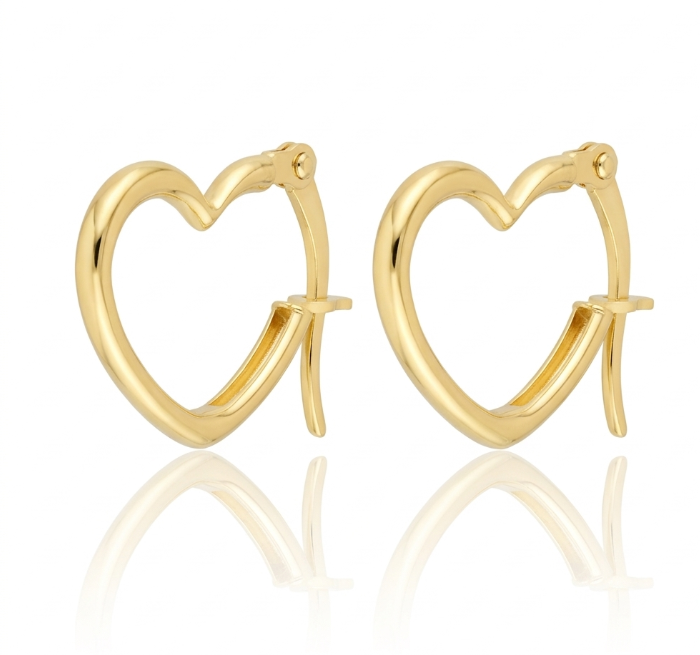 Tilted Heart Hoop Earrings | 14K Yellow Gold | 13×18 mm | Heart Shape Hoops - Brownee Jewelers