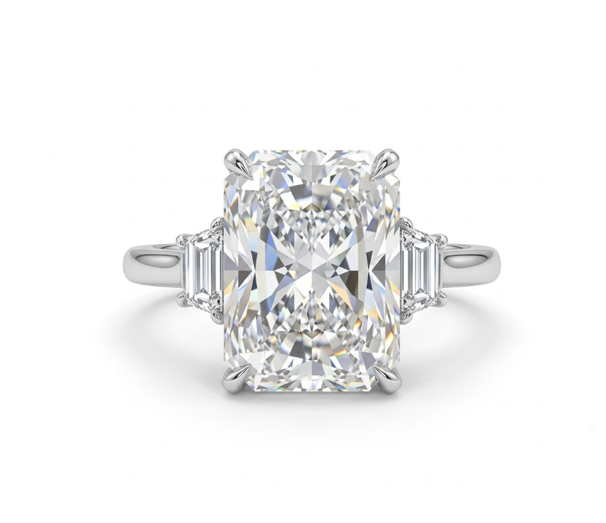7.05 ct Lab-Grown Diamond | 14K White Gold | Diamond | Three Stone | Engagement Ring - Brownee Jewelers