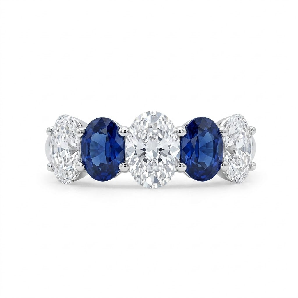 Oval Lab-Grown Diamond & Blue Sapphire Alternating Band