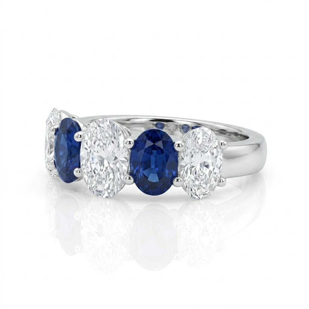 Oval Lab-Grown Diamond & Blue Sapphire Alternating Band