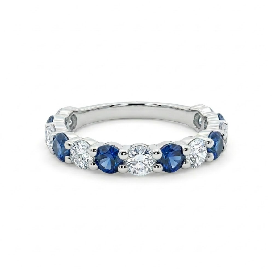 Sapphire & Lab-Grown Diamond Band | 1.00 ctw Diamonds | 1.45 ctw Blue Sapphires | 10K White Gold - Brownee Jewelers